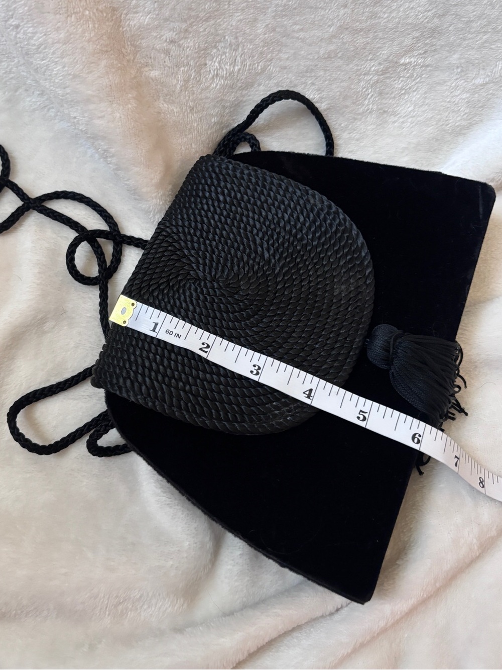 Vintage Black Velvet & Woven Tassel Crossbody Evening Bag Boho Purse - Picture 7 of 7